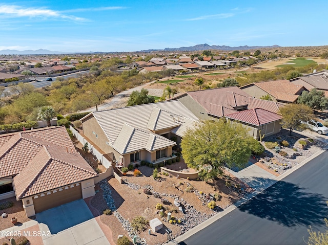 birds eye view of property featuring a residential view and a mountain view