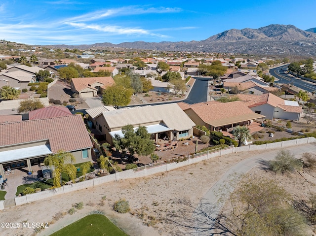 aerial view featuring a residential view and a mountain view