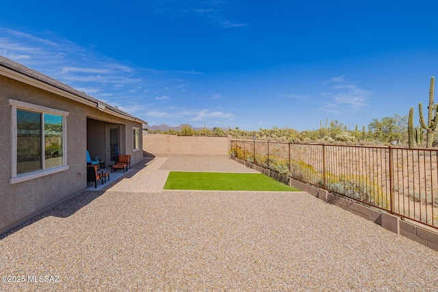 view of yard with a patio and a fenced backyard