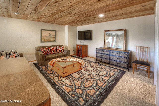 11085 E Grosbeak Ln, Mount Lemmon, AZ 85619 - living room featuring wooden ceiling, carpet, and recessed lighting