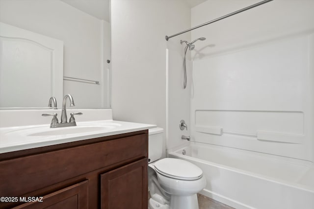 full bath with shower / bathtub combination, toilet, and vanity