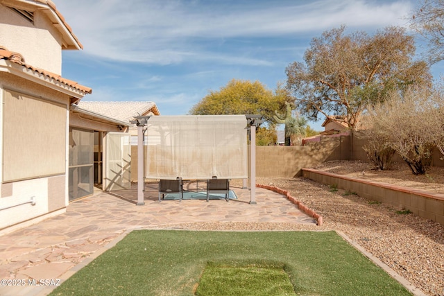 view of yard with a fenced backyard and a patio