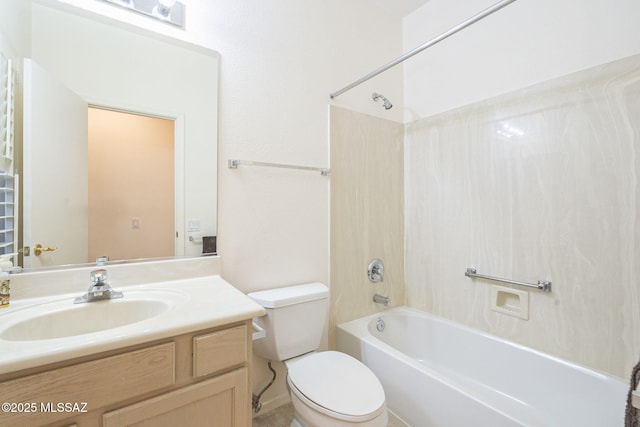 bathroom with toilet, shower / tub combination, and vanity