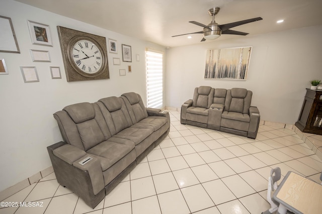 2724 N Green Pl, Nogales, AZ 85621 - living room with recessed lighting, a ceiling fan, and light tile patterned flooring