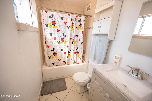 2724 N Green Pl, Nogales, AZ 85621 - bathroom with shower / tub combo, visible vents, toilet, tile patterned floors, and vanity