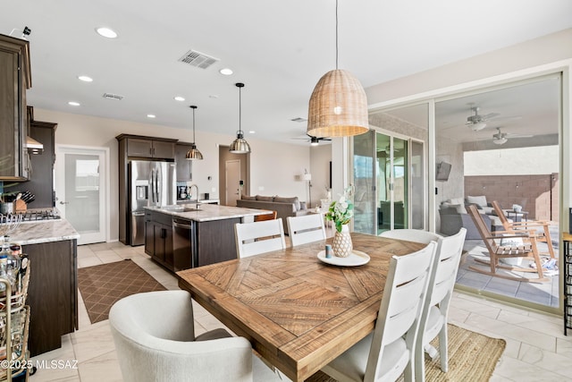 dining area featuring visible vents, a wealth of natural light, and recessed lighting