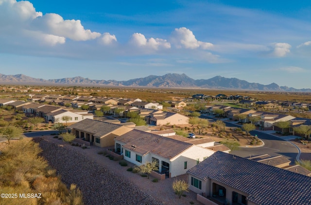 bird's eye view featuring a mountain view and a residential view