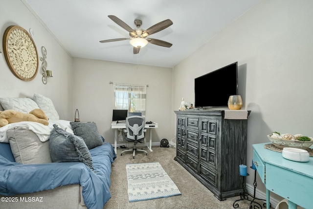 bedroom with carpet, baseboards, and ceiling fan