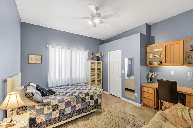 bedroom with baseboards and ceiling fan