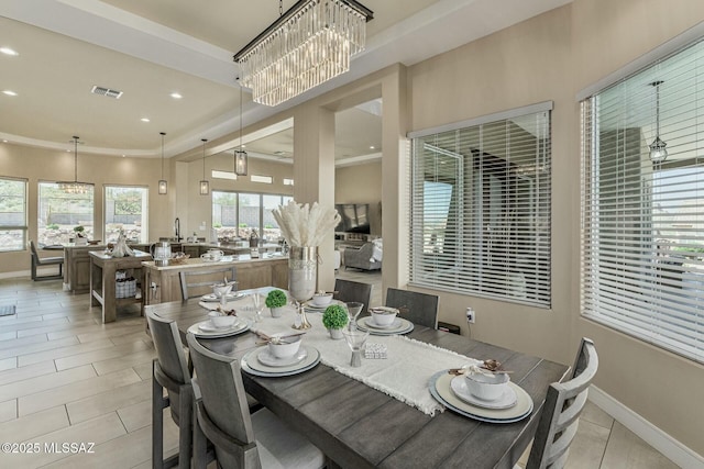 dining area featuring recessed lighting, visible vents, and baseboards