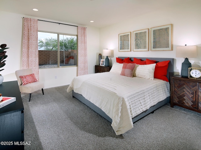 carpeted bedroom featuring recessed lighting