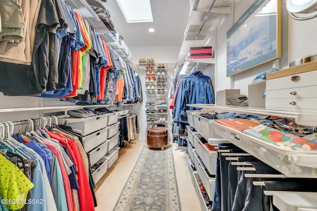 spacious closet with a skylight