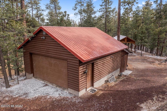 view of detached garage