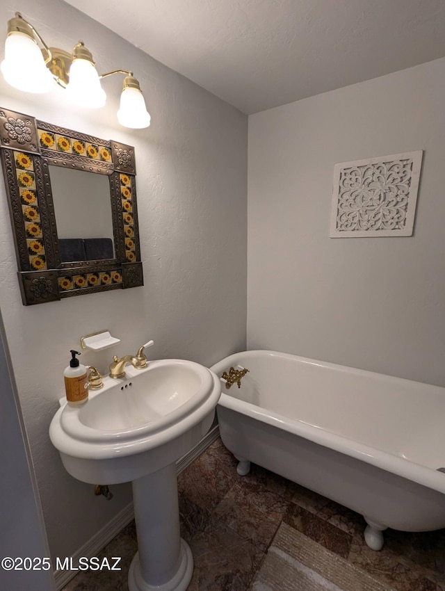 bathroom featuring a freestanding tub