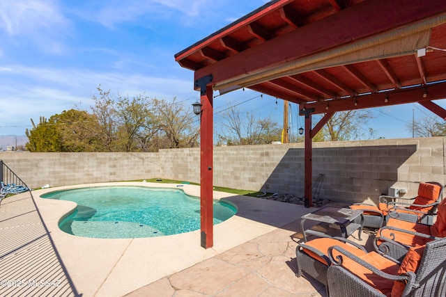 view of pool with a patio, a fenced backyard, and a fenced in pool