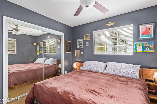 bedroom with a closet and ceiling fan