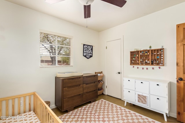 bedroom featuring ceiling fan