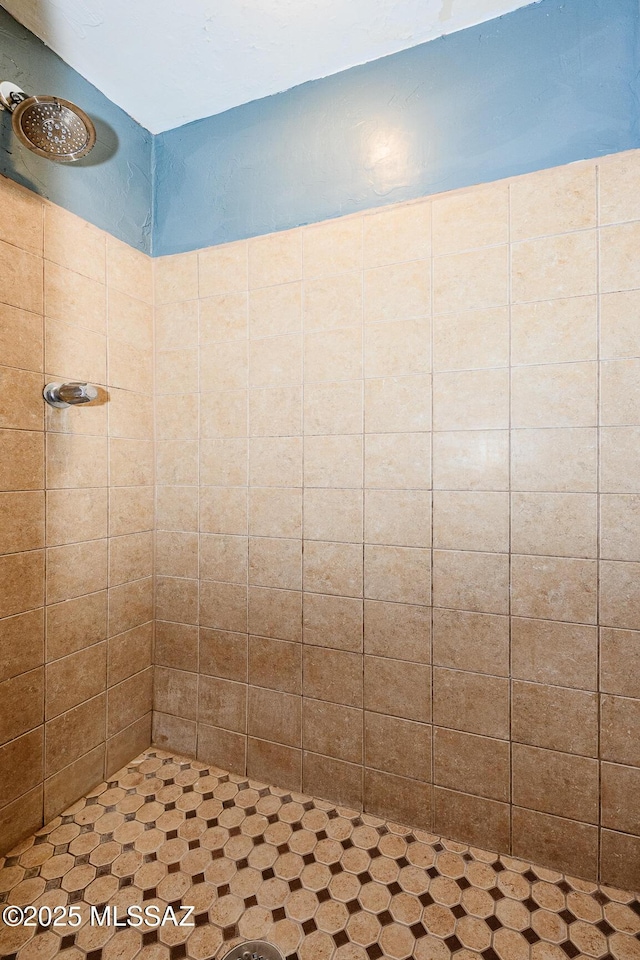 bathroom with a tile shower