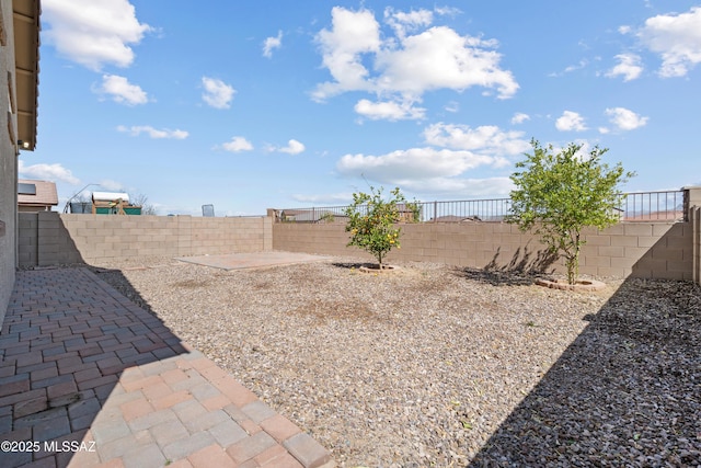 view of yard featuring a patio area and a fenced backyard