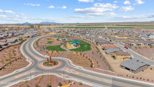 aerial view featuring a residential view and a mountain view