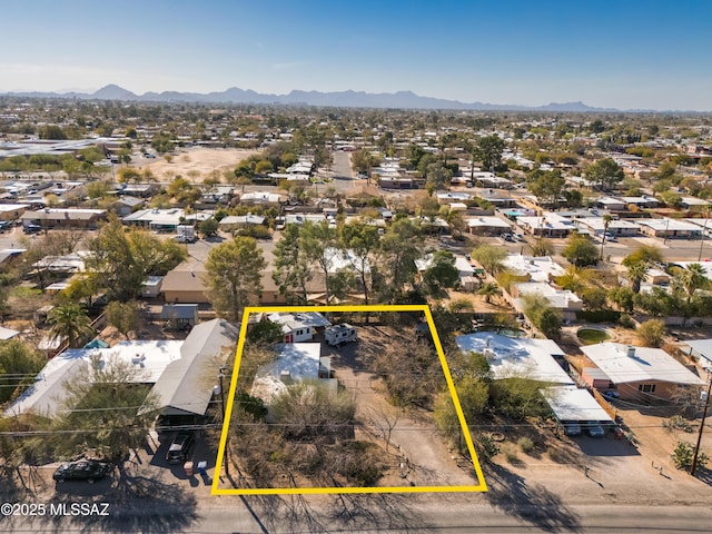 aerial view with a mountain view and a residential view