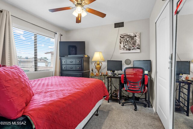 bedroom with carpet flooring and ceiling fan