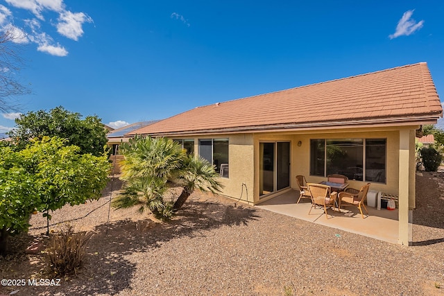 rear view of property with a patio and stucco siding