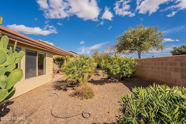 view of yard featuring a patio area and a fenced backyard