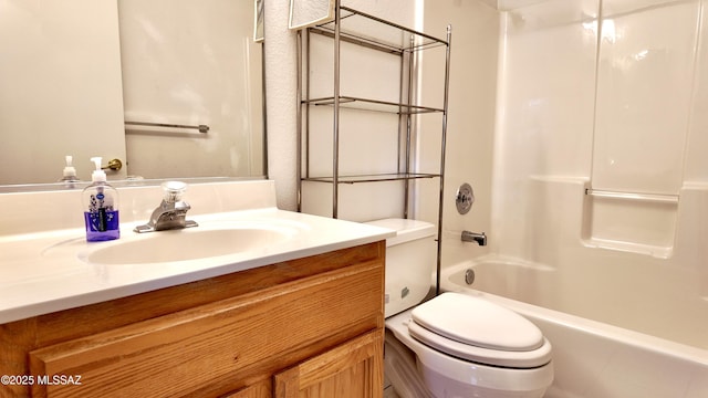 full bath featuring shower / tub combination, vanity, and toilet