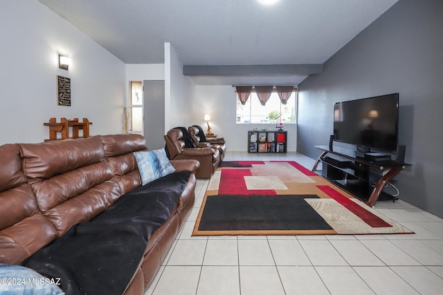 living area featuring tile patterned flooring