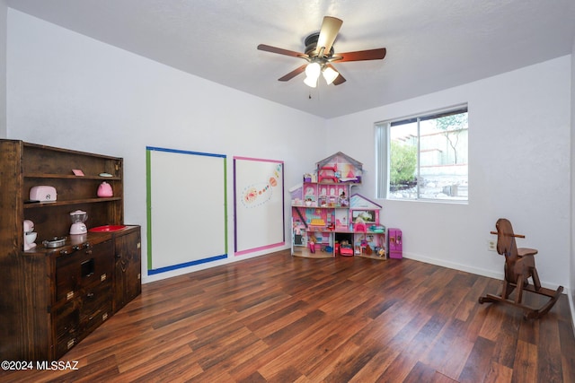 game room featuring ceiling fan and wood finished floors