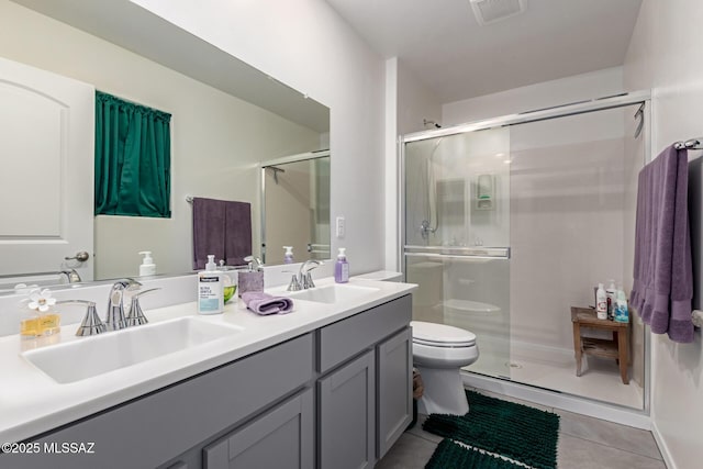 bathroom with tile patterned floors, visible vents, toilet, and a sink