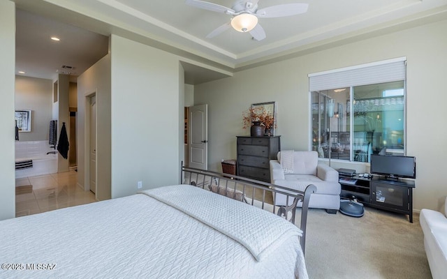 carpeted bedroom with recessed lighting