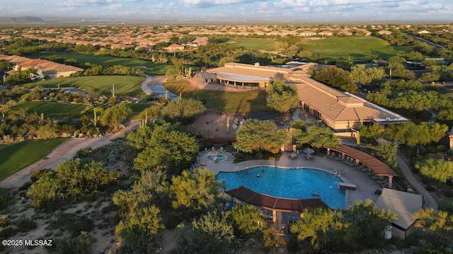 drone / aerial view featuring view of golf course