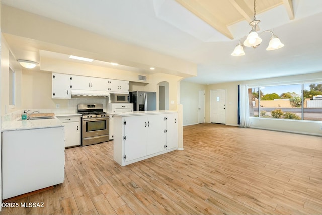 kitchen featuring light countertops, visible vents, appliances with stainless steel finishes, white cabinetry, and a sink