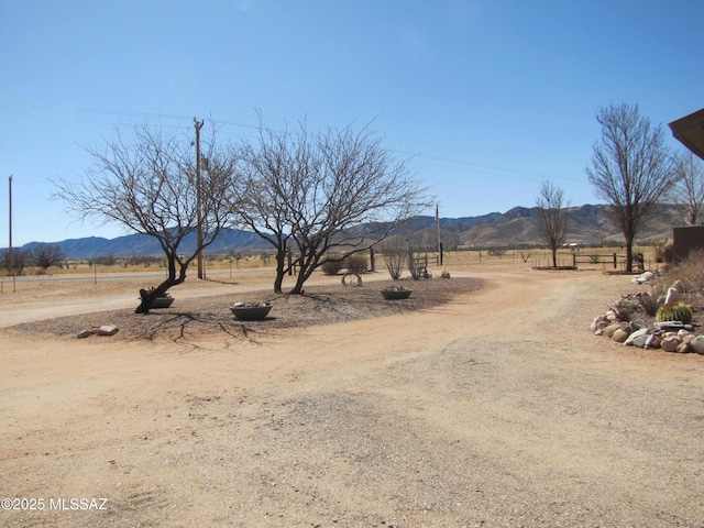 view of yard with a rural view and a mountain view