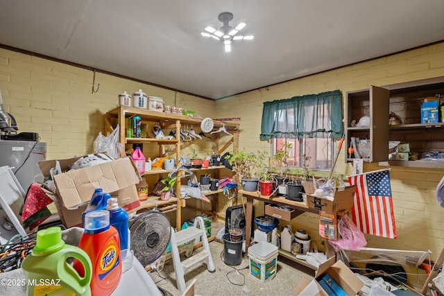 storage area featuring water heater