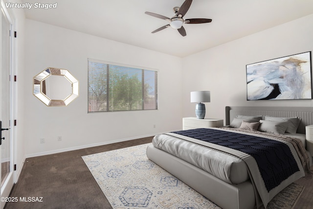 13827 E Fiery Dawn Dr, Vail, AZ 85641 - bedroom with dark carpet and ceiling fan