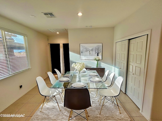 dining area featuring light tile patterned floors, visible vents, and recessed lighting