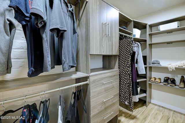 walk in closet with wood finished floors