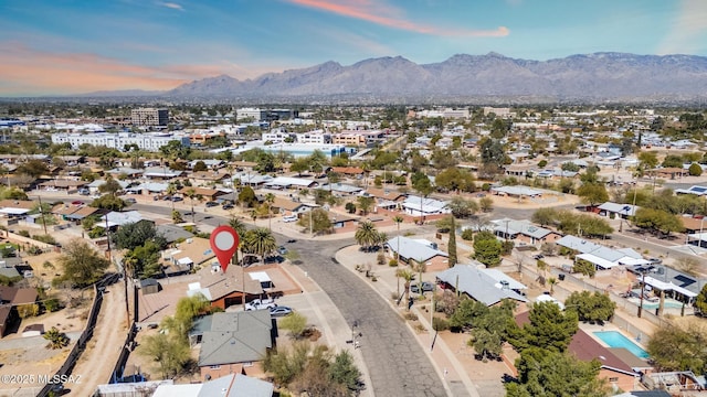 drone / aerial view with a mountain view and a residential view