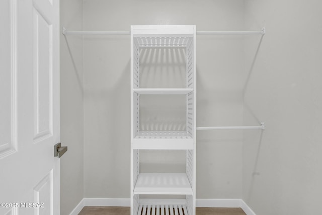 walk in closet featuring wood finished floors