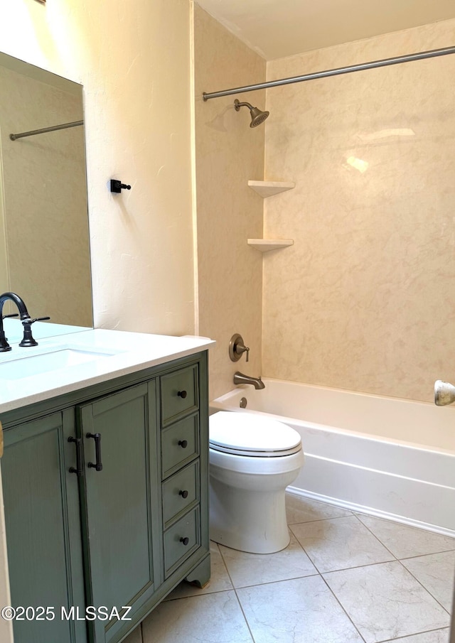 bathroom featuring vanity, toilet, and shower / washtub combination