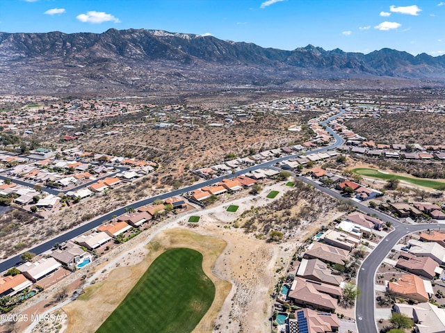 drone / aerial view featuring a mountain view and a residential view