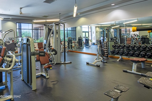 gym with a healthy amount of sunlight and visible vents