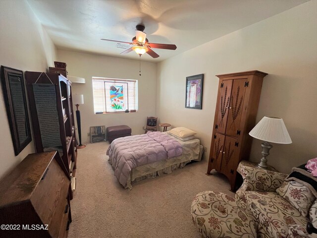 bedroom featuring carpet flooring and ceiling fan