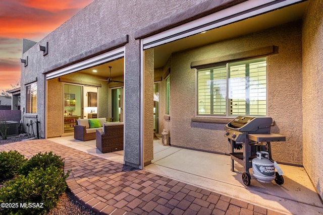 view of patio featuring cooling unit, grilling area, and outdoor lounge area