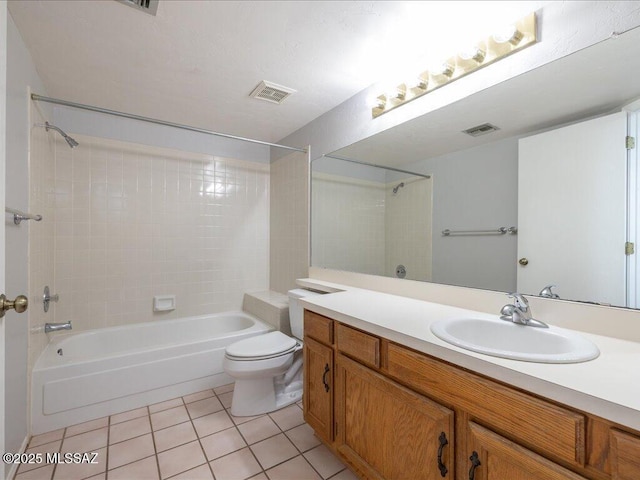 bathroom featuring visible vents, tile patterned floors, shower / tub combination, and toilet