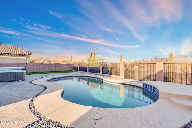 view of pool with a patio, a fenced backyard, and a fenced in pool