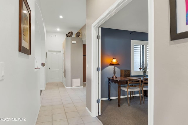 499 W Windowmaker Rd, Tucson, AZ 85737 - hallway featuring visible vents, baseboards, recessed lighting, and light tile patterned flooring